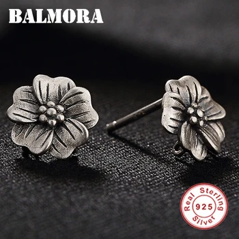 BALMORA 925 Sterling Sølv Plum Blossom Mat Blomst Stud Øreringe til Kvinder Gave Retro Sølv Øreringe Smykker Brincos JWE1006