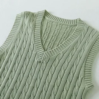 Vintage stilfulde og solide strikket vest sweater kvinder 2020 sueter mujer V-hals uden ærmer elasticitet vest preppy stil toppe