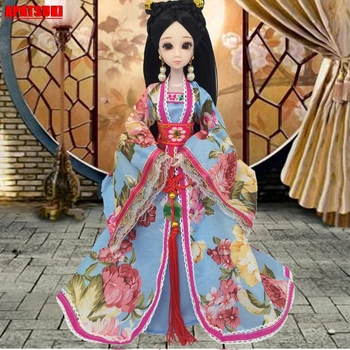 Kinesisk Stil Gamle Kjole Til Barbie Dukke, 1:6 Dukke Tøj til COSPLAY Costume Party Fe Kjole til 1/6 Dukke Tilbehør Blå