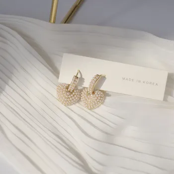Xinbada 14k ægte forgyldt mode smykker Mikro-indlagte perler kærlighed formet luksus øreringe til kvinde ferie daglige stud øreringe