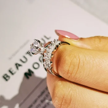 2020 ny luksus runde 925 sterling sølv ring sæt til kvinder dame jubilæum gave smykker bulk sælge moonso R5139