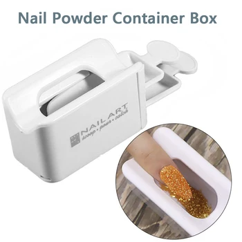 Nail Powder Container Box-To Lag med Lille Ske Nail Art Pulver Glitter Pearl Powder Nail Sticker Genbruge Box til Manicure