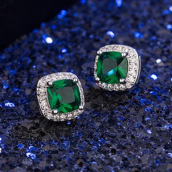 Bague Ringen Fashion Sølv 925 Smykker Geometri Gemstone Kvindelige Ørestikker Emerald Zircon Charms Øreringe til Kvinder Jul