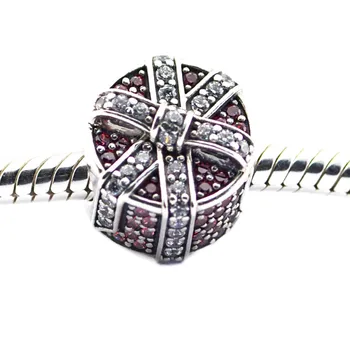 Røde og Klare CZ Flimrende Gave Krystal Perler Charms til Armbånd Kvinder Sølv 925 Smykker Bue Box Type Perler til smykkefremstilling