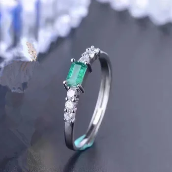 Naturlige Smaragd Ring for Kvinder års Jubilæum Gave 3*5 MM Rektangel Ægte Grøn Sten Fine Smykker 925 Sterling Sølv