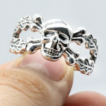 925 Sterling Sølv Dobbelt Ben Skull Ring med Blad på Side Gotisk Punk Cool Stil Ring til Mænd, Kvinder Biker Hiphop Rock Smykker