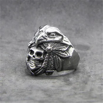 1pc Nyeste Design Eagle Hovedet Skull Ring 316L Rustfrit Stål Smykker Hiphot Style Døde Skull Ring