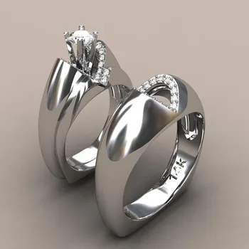 Brand Kvindelige Krystal Bryllup Ring Sæt Luksus Sølv Farve Engagement Ring Vintage Brudekjoler, Vielsesringe For Kvinder