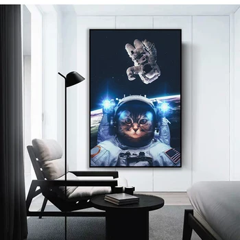Jorden Plakater og Prints Kat Astronaut Tågen Plads Kunst Galaxy Lærred Maleri på Væggen Billeder til stuen Hjem Dekoration