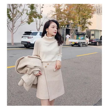 To delt sæt efterår og vinter sætter kvinder moda mujer 2019 koreansk tøj ensemble femme 2 stykker jakke, frakke og en linje nederdel jakkesæt