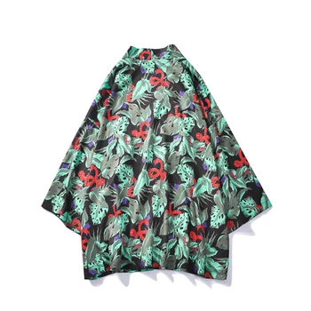 Bebovizi Grønne Blade Snake Print Kimono Cardigan Jakke Mandlige Casual Japansk Stil Strand Top Harajuku Streetwear Kvinder Mænd Robe