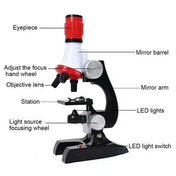 Mikroskop Kit LED 1200X Hjem School Science Pædagogiske Gave Toy Raffineret Biologisk Mikroskop For Børn Barn
