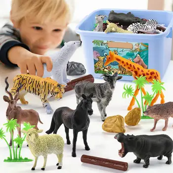 58PCS/Sæt Mini Jungle Dyr, Legetøj Sæt Dyr, Figurer,Verden Zoo, Skov-Legetøj for Børn med Stærk Kasse
