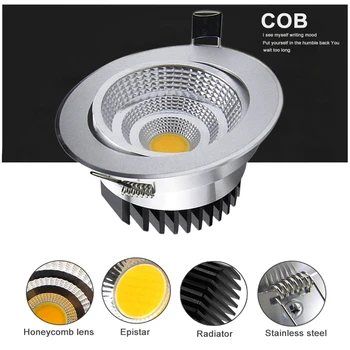 [DBF]Sølv Boliger COB LED Downlight Dæmpbar AC110V/220V 6W/9W/12W/15W/18W Forsænket LED Spot Light Decoration Loft Lampe