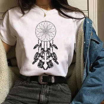 Kvinder Tøj Dame T-Shirts Grafisk Blomst Vintage Kontorarbejde Stil Drøm Web Fjer Tøj Toppe Kvindelige T-Shirt Dame T-Shirt