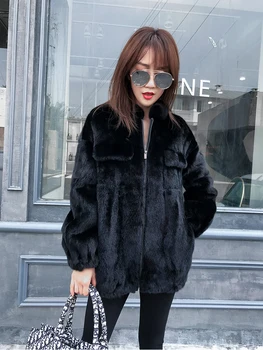 Lautaro Mid-længde black falske mink pels jakke kvinder lynlås drop skulder lange ærmer Plus size faux fur frakke kvinder 5xl 6xl 7xl