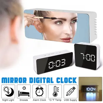 Digoo DG-DM1 Wireless USB-Spejl LED Digital Therometer Tid, Temperatur Nat-Tilstand Lys Sort Snooze Alarm 2 Typer
