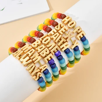 ZMZY Nye Mode, Farverige Sten Indledende Guld Farve Brev Armbånd Justerbare Reb Kæde Rainbow Smykker Til Kvinder Bedste Gave