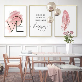 Pink Fjer Lærred Maleri Inspirerende Citat Væg Kunst Plakat og Print Elsker Tegn på Billede For en Pige Soveværelse Indretning i Hjemmet Indretning