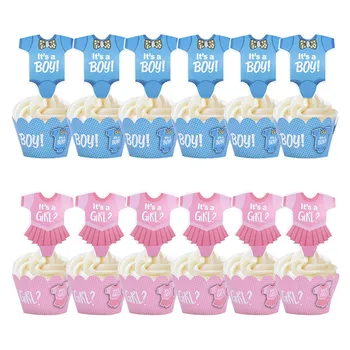 24pcs Blå/pink Cupcake Wrapper Muffin Kage Papir Kopper Sag Til Bryllup, Fødselsdag Kage Dekoration Baby Shower Fest Forsyninger