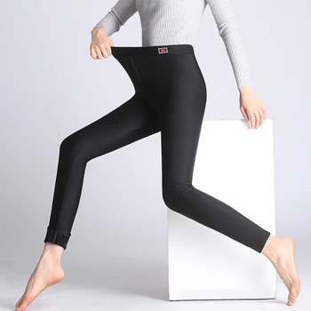 Winter Plus Size Kvinder Leggings Med Høj Talje, Stretch Mode Plus Velour Leggings Sort LadiesSuper Elastisk Ankel Længde Bukser