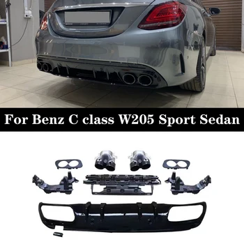 Bageste Kofanger Diffuser Læbe med Udstødning Tips til Mercedes-Benz C-Klasse W205 C43 C63 Coupe & Sport Sedan Model 2019