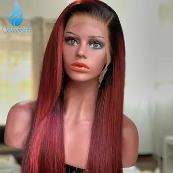Ombre 13*6 Menneskelige Hår Blonder Foran Parykker Til Kvinder 150% Tæthed Brasilianske Remy Human Hair Kort BoB Røde Paryk med Baby Hair