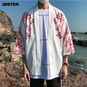 JDDTON Mænds Sommeren Janpan Kimono Cardigan Lange Karper Print Floral Casual Jakker Traditionelle Jpanese Tøj Streetwear JE087