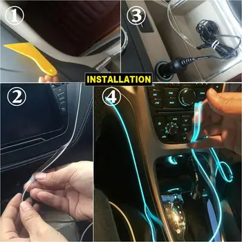 RGB LED Strips Omgivende Lys APP Bluetooth-Kontrol for Bilens Interiør Atmosfære Lampe 8 farver DIY Musik 6M Fiberoptiske Band