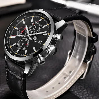 BENYAR Nye Herre Ure Top Mærke Luksus Quartz Armbåndsur Mode Militære Læder Chronograph Watch Mænd relogio masculino+max