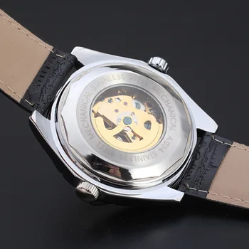 JARAGAR Fashion sport casual mænds mekanisk armbåndsur personlig kreative hule design læder rem mekanisk ur