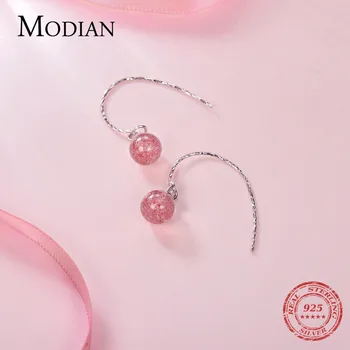 MODIAN Ægte 925 Sterling Sølv Mode-Perle Øreringe Naturlige Jordbær Crystal Fashion Drop Øreringe til Kvinder Fine Smykker