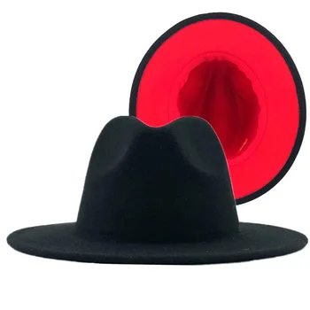 Sort Rød Mosaik Uld Filt Jazz Fedora Hat Kvinder Unisex Wide Brim Panama Part Cowboy Hat Mænd, Herre Hat