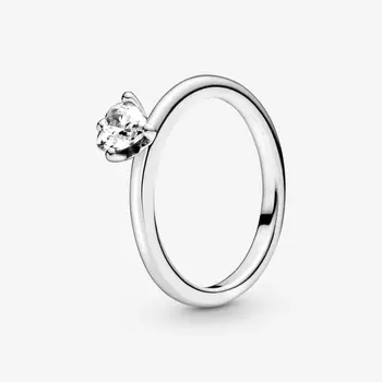 2021 Trendy 925 Sterling Sølv Daisy Klar Hjertet Solitaire Ring Sterling Sølv Dame Smykker Fødselsdag Gave