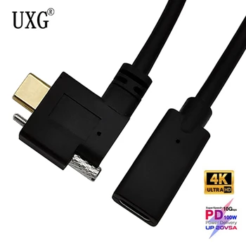 1m 2m Guld Type-C USB-3.1 han til USB-C Kvindelige 90 graders Udvidelse Data Kabel Extender Ledning med Panel Mount Skrue Hul 10Gbps