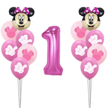 1 sæt Mickey Mouse, Minnie fødselsdag Minnie, Mickey Balloner Børn Happy Birthday Party Dekoration 1 2 3 4 5 6 år gamle Forsyninger