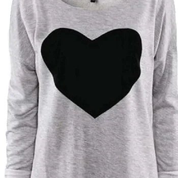 CUHAKCI langærmet T-shirt Print Hjertet Toppe Grå T-shirt Kvinder Sweatshirt Kvindelige Plus Størrelser Toppe Tee Efteråret Tøj