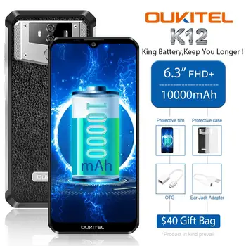 OUKITEL K12 5V 6A Smartphone Android 9.0 Mobiltelefon 6.3