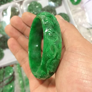 ægte jade Naturlige handmad 7A Emerald Hånd udskåret mønster blomst armbånd jade armbånd grøn jade armbånd kvinder smaragd armbånd