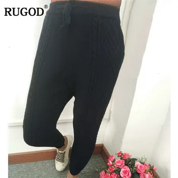 RUGOD 2019 Kvinder Tykkere Varme Elastisk Talje Ankel-længde Bukser til Kvinder Løs Bomuld Bukser Forår og Vinter strikkede Bukser