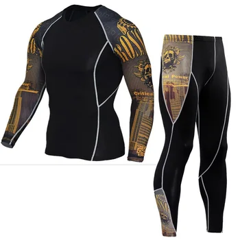 Langærmet Rash Guard Komplet Grafisk Kompression Shorts, Multi-use Trænings-og MMA-Toppe Shirts til Mænd Passer til