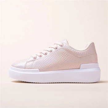 JIANBUDAN fashion sneakers til Kvinder foråret efteråret Tyk bund casual sko Flade platform walking kvinde sko Hvid sneakers