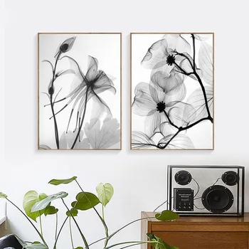 Nordiske Sort Hvid Plante Abstrakt Blomst Lærred Plakater, Print På Lærred Minimalistisk Væg Kunst Maleri Dekorative Billede Med Hjem Indretning