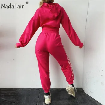 Nadafair Kvinders Træningsdragt Tøj, der er Beskåret, Trøjer Og Bukser 2020 Efterår og Vinter To-delt Sæt Sport, der Passer Fast Casual Kvinde Sæt