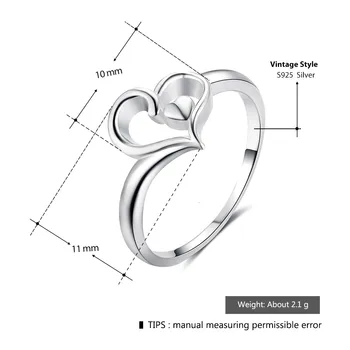Mode Hjerte & Hjerte Hule Elsker Ringe 925 Sterling Sølv Kvindelige Ring For Kvinder Parti Smykker Gave Til Hende (JewelOra RI102895)