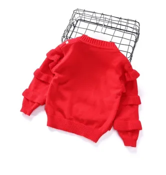2 3 4 5 6 Y Baby Piger Sweater Red Multi-lags Flæse Pullover O-hals Bomuld lille Barn Frakke Fashion Strik, Toppe, Efterår, Vinter