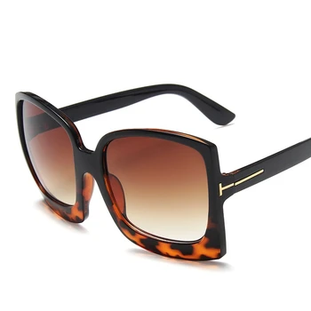 Retro Oversize Square Solbriller Kvinder Luksus Mærke Stor Ramme Gradient Kvindelige solbriller Leopard Vintage Brillerne UV400
