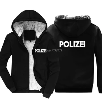 Mode Tykkere Hoodie Polizei tyske Politi Shirt Print Front & Tilbage Mænds Sweatshirt Hip Hop Jakke Toppe Harajuku Streetwear