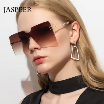 JASPEER Overdimensionerede Uindfattede Solbriller Kvinder Luksus Brand Designer Damer Punk Ét Stykke UV400 Solbriller Mænd Retro Nuancer Briller