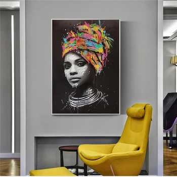 Afrikansk Kvinde Væg Lærred Kunst Udskriver Og Moderne Pop-Art Lærred Malerier På Væggen, Plakater Og Prints Portræt Billeder I Hjemmet Indretning
